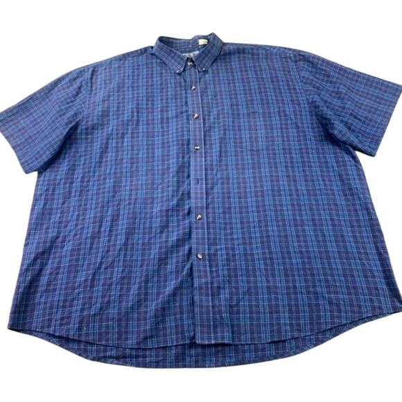Ely Casuals Plaid Button Down Shirt Men 4XLT Blue Plaid Short Sleeve Western - Picture 1 of 9